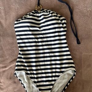 Michael Kors Black and White Striped One-Piece Swimsuit 10US gorgeous!